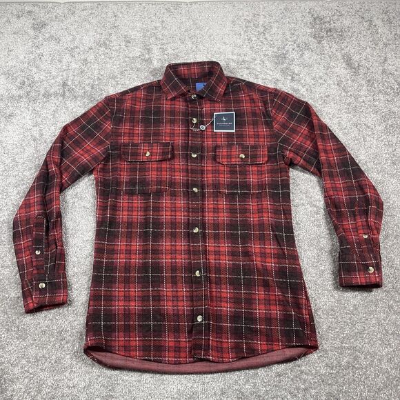 Tailor Byrd Shirt Mens Small Sweatershirt Flannel Button Up Plaid Pocket Red NWT - Picture 2 of 16